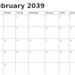 February 2039 Calendar Template